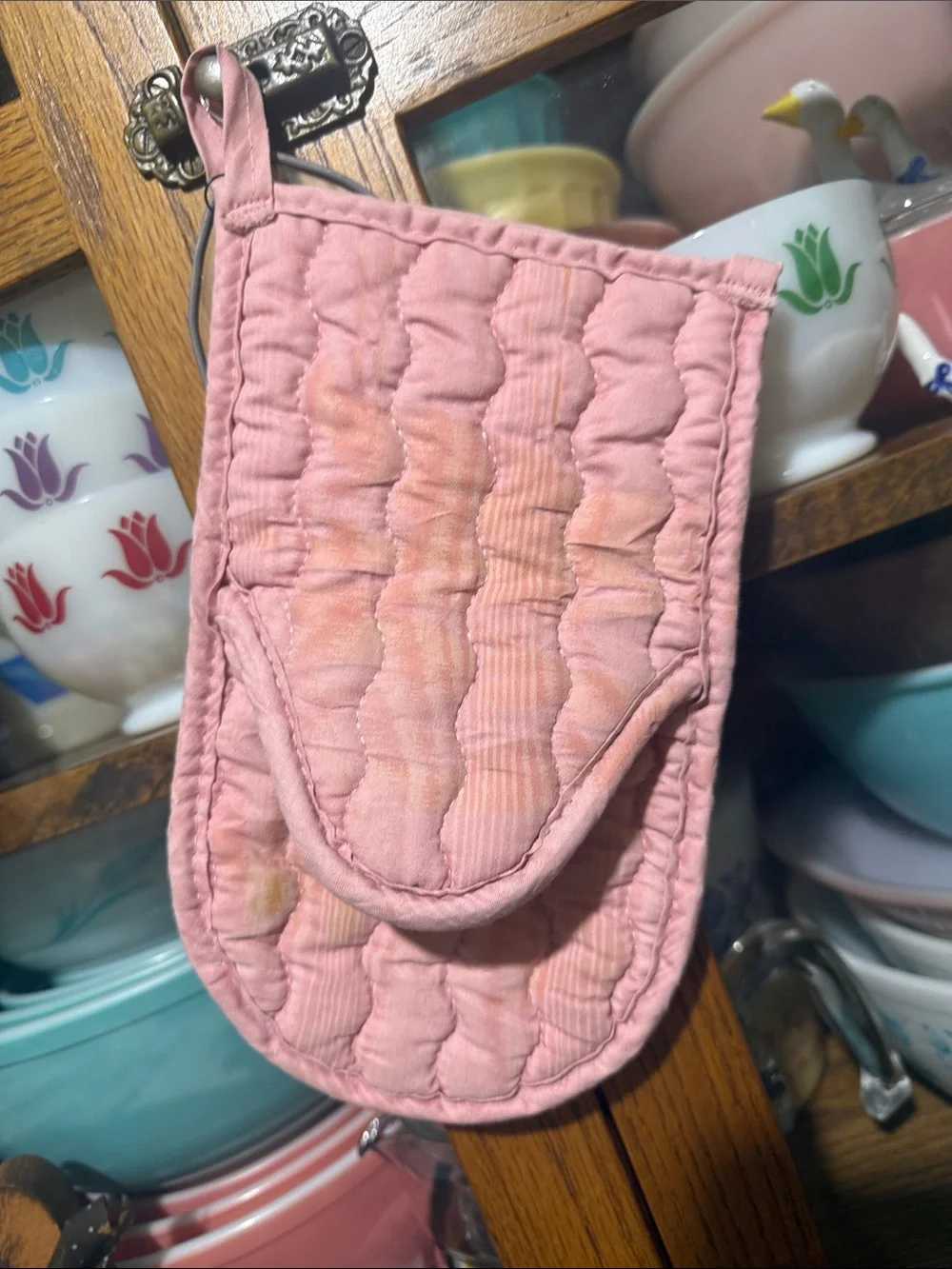 Vintage lace cottagecore pink oven mitt pot holder